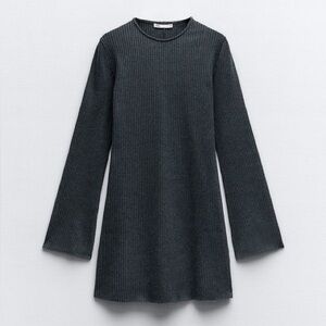 Zara gray ribbed long sleeve mini sweater dress